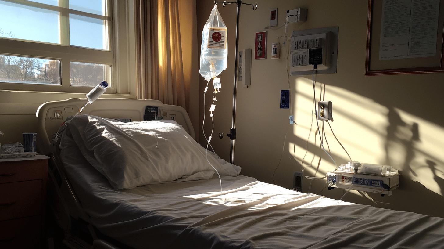 Picture Shows a Hospital Bed and a Drip Hanging Over it-Care and Treatment of Cancer