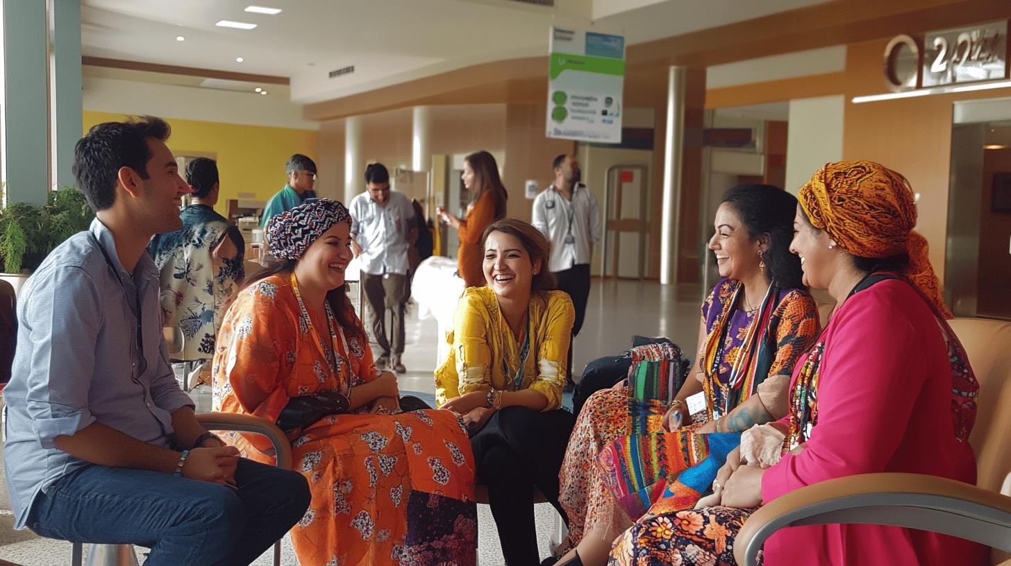 A Group of Women and a Young Man Having a Chat in a Hospital Lounge-1.jpg