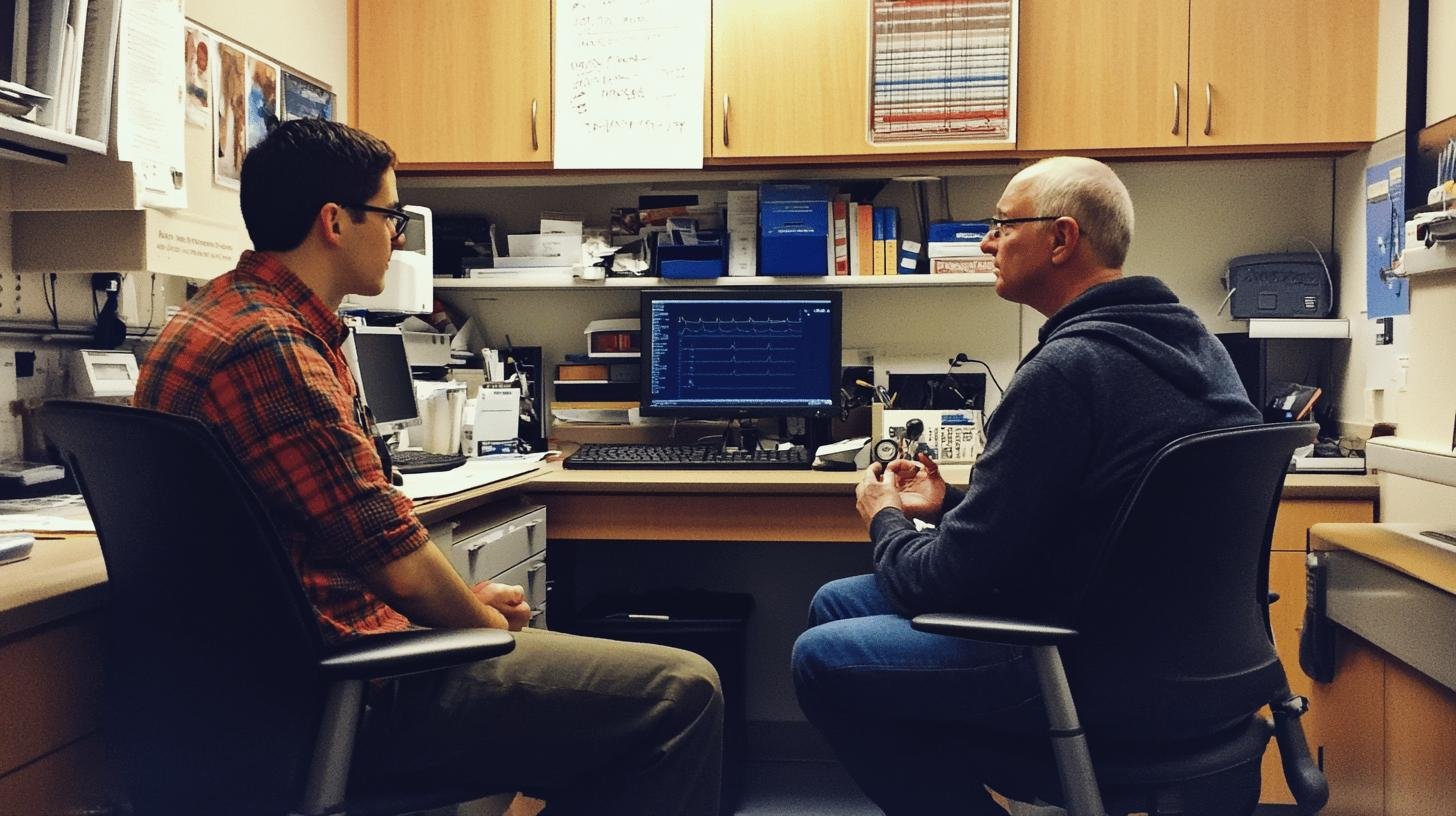 Two Men Having a Conversation in an Office Space-What Does Managing Cancer Mean