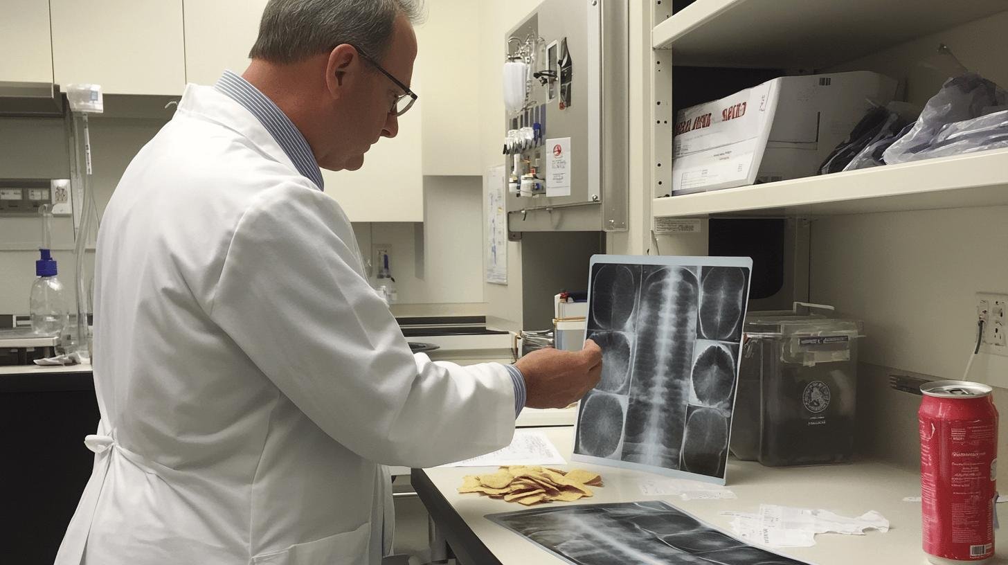 A Medical Professional looking at an Xray-Bad Food for Lung Infection