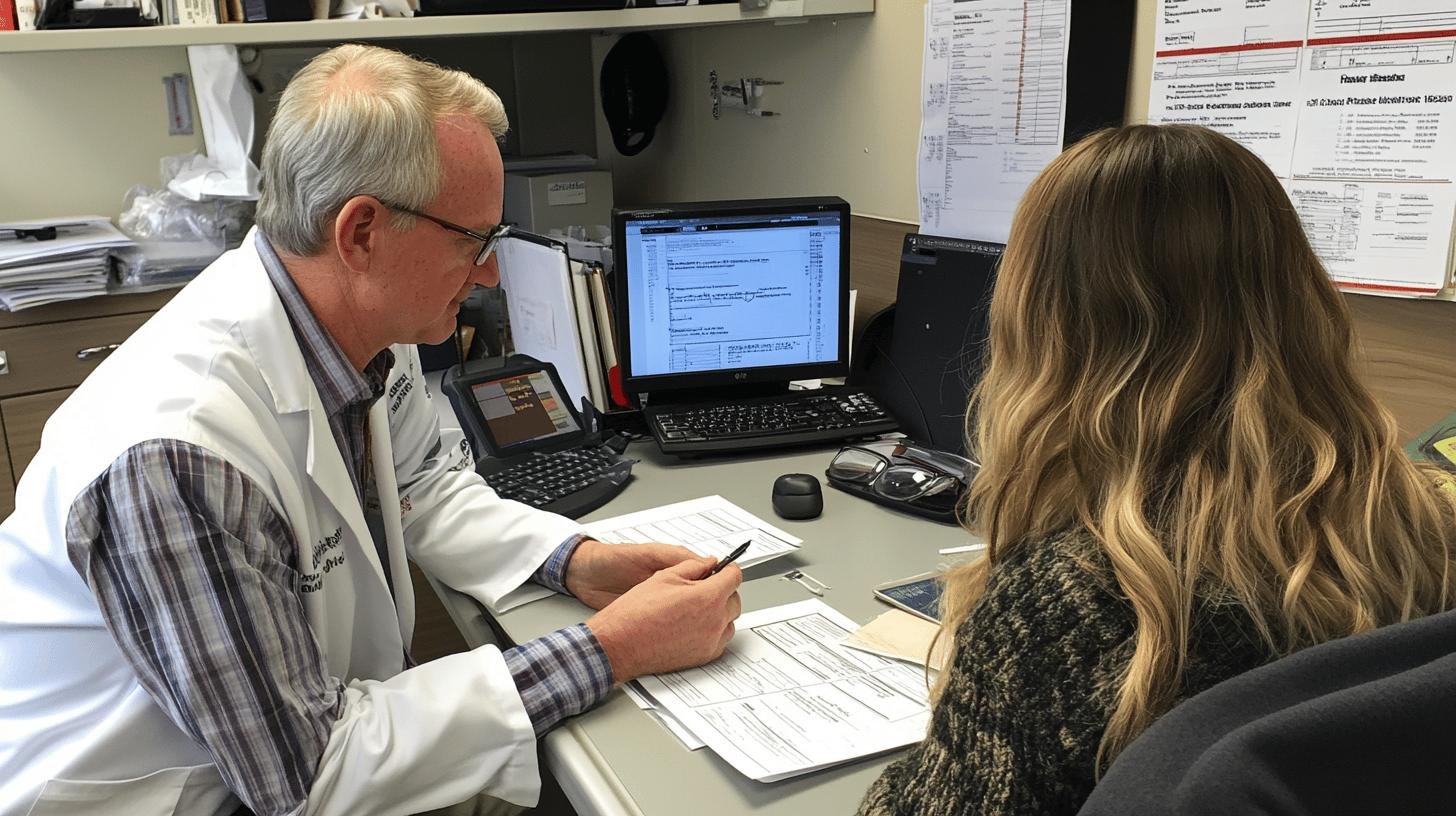 A doctor and his patient looking at results