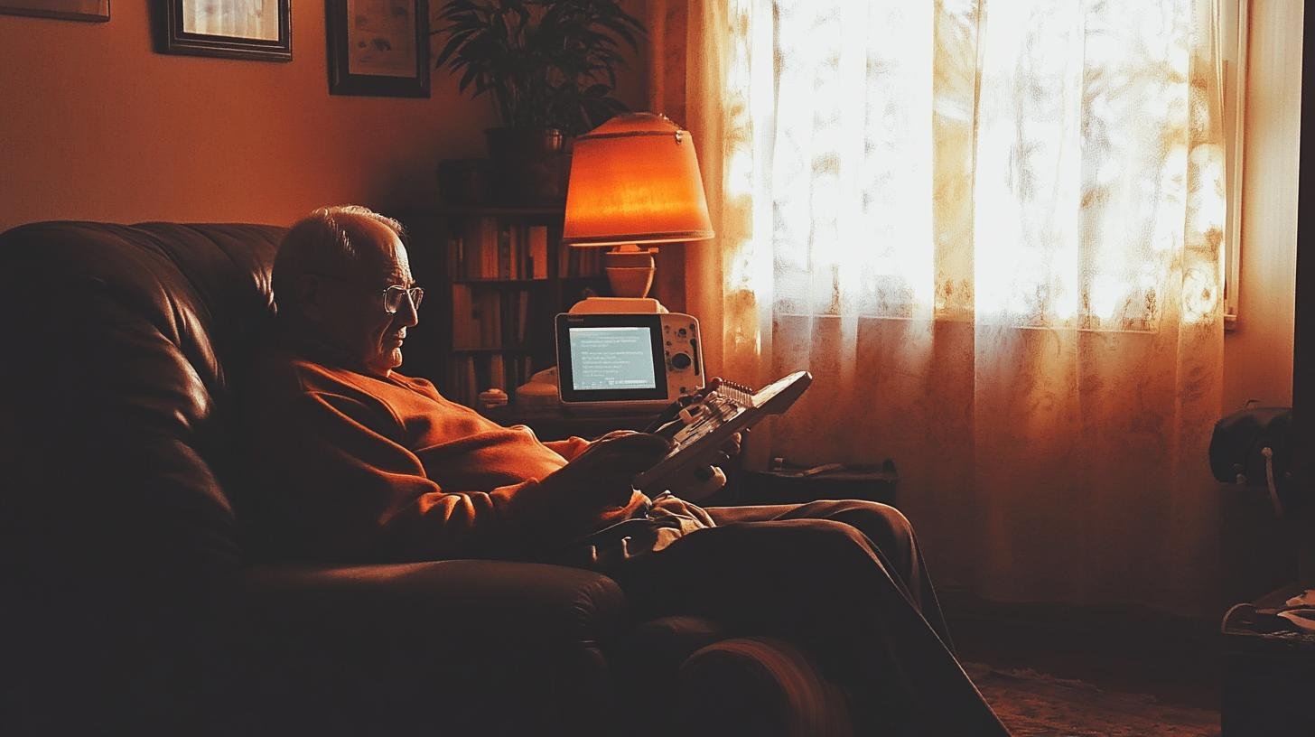 An Elderly Man Sitting in His Living Room