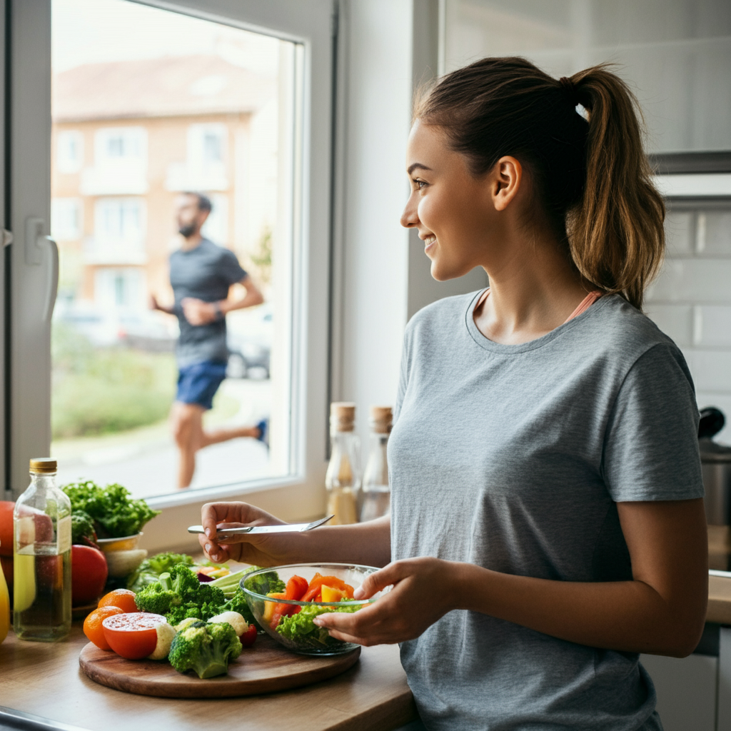 A Lady Preparing a Healthy Meal and a Man Jogging Outside-How to Test Yourself for COPD