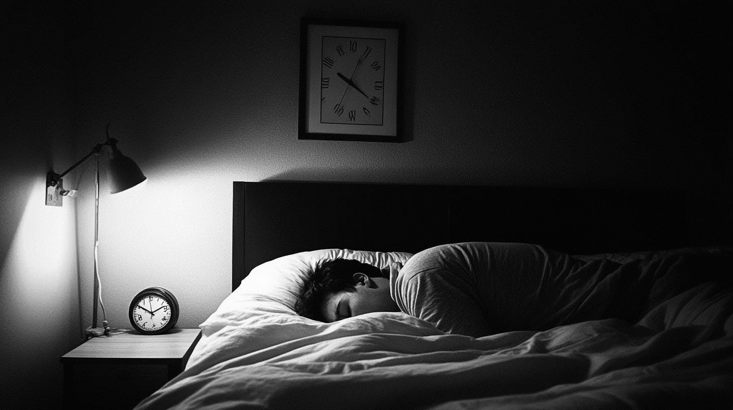 Someone Lying on a Bed with the Bedside Lamp On-Insomnia Health Conditions