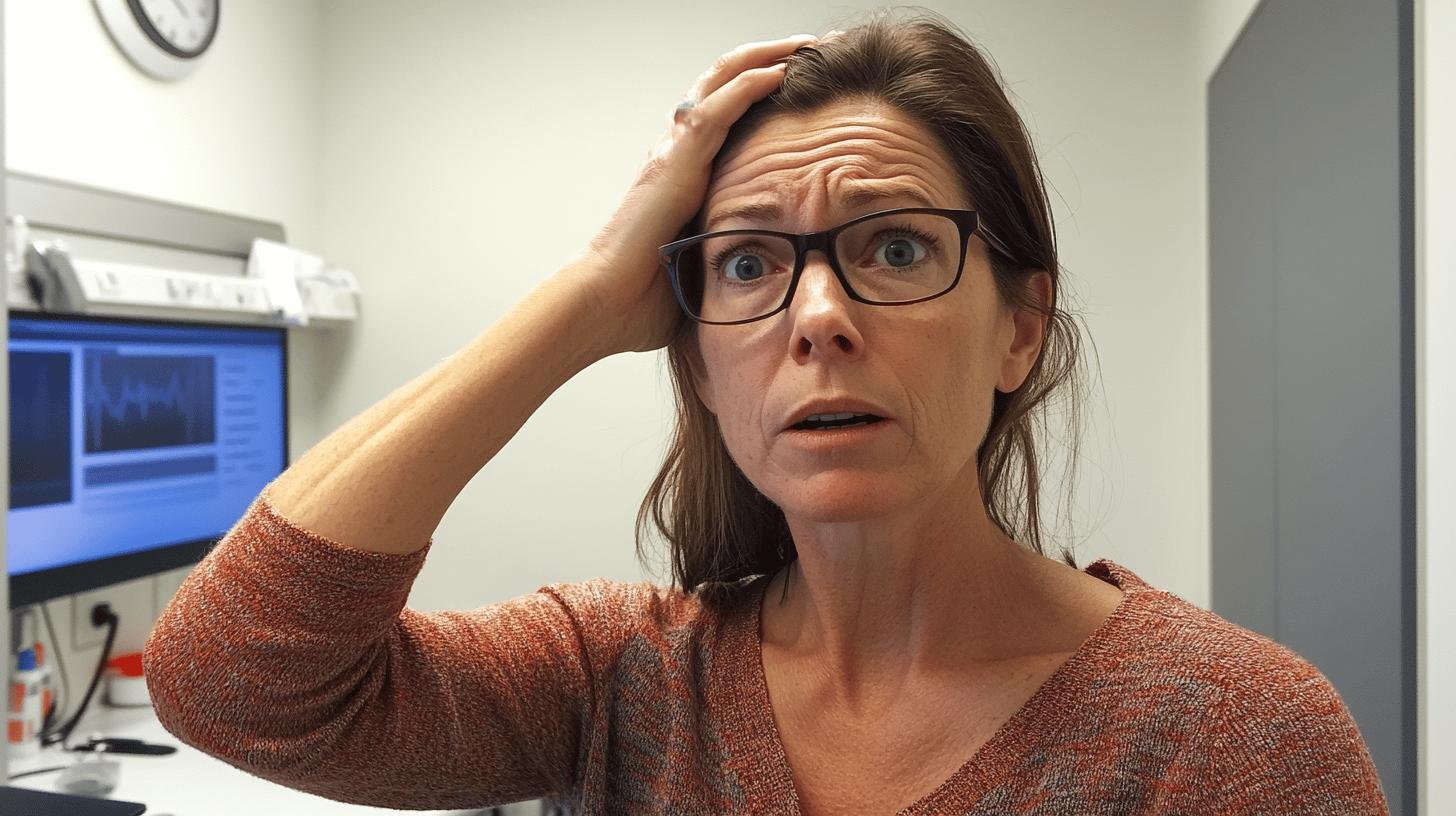 A Woman Looking Confused with Her Hand on Her Head