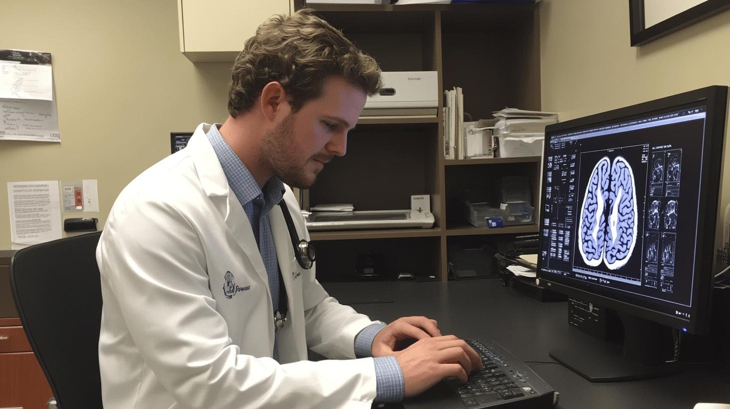 A Doctor Looking at a Brain Xray Result