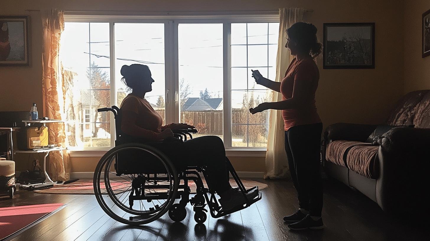A Lady Standing and Having a Conversation with a Lady Sitting on a Wheelchair