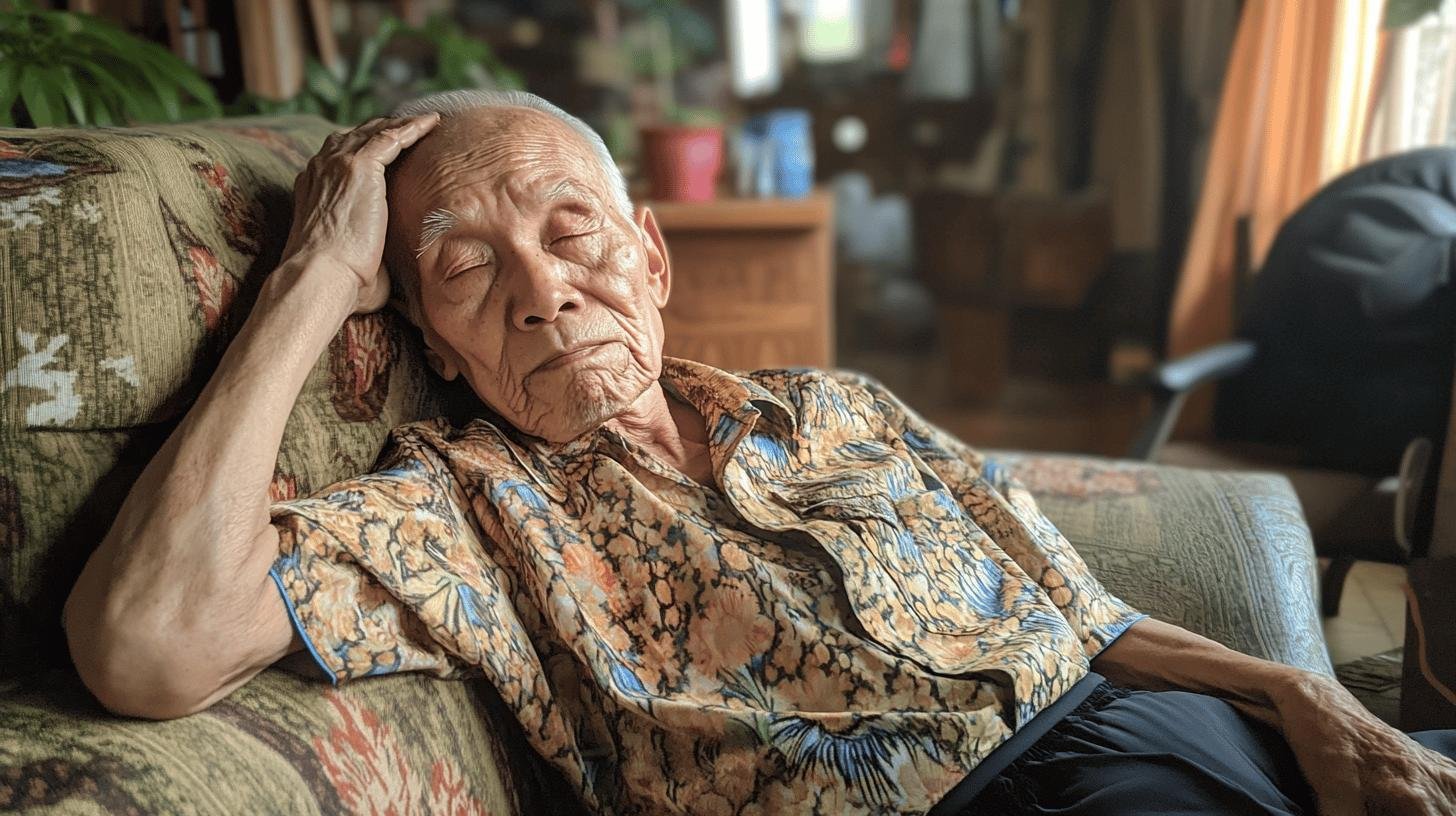 An Elderly Man Sitting on a Couch with His Hand on His Head-Neurological Diseases Affecting One Side