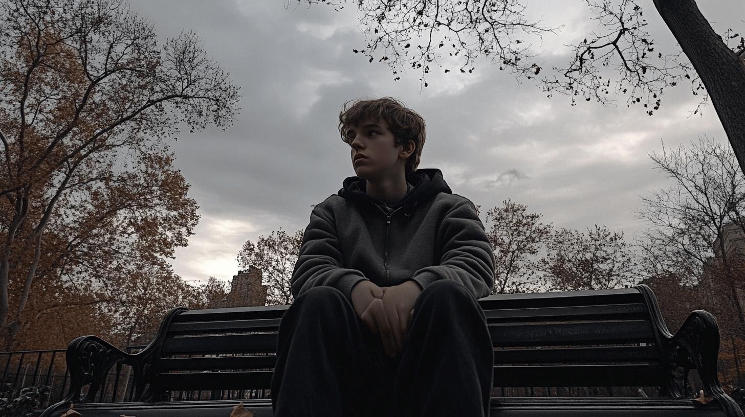 A Boy Sitting on an Outdoor Bench-Long-Term Mental Health Conditions