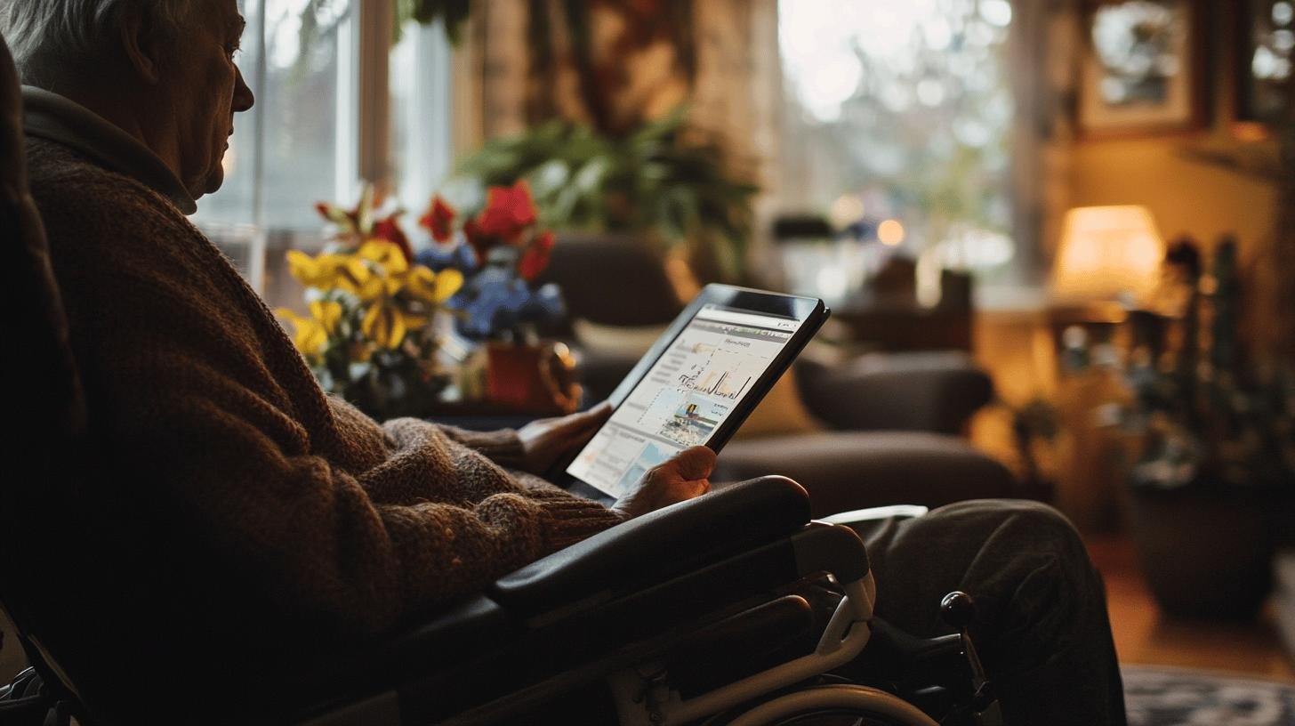 An Elderly Man Sitting on a Wheelchair Looking at His Tablet-The Role of Technology and Innovation in Disability Healthcare