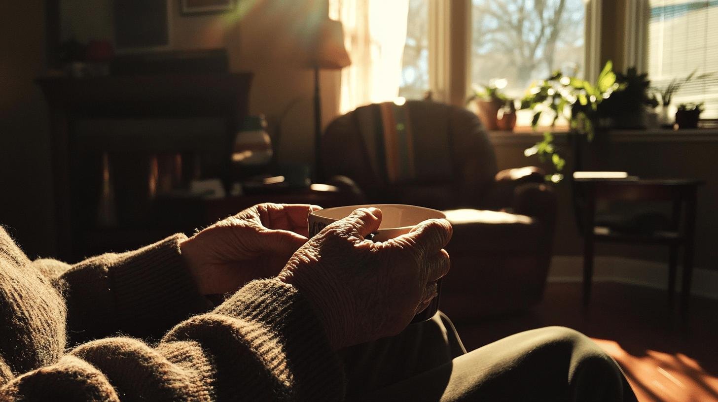 Picture Shows the Hands of an Elderly Person Holding a Cup